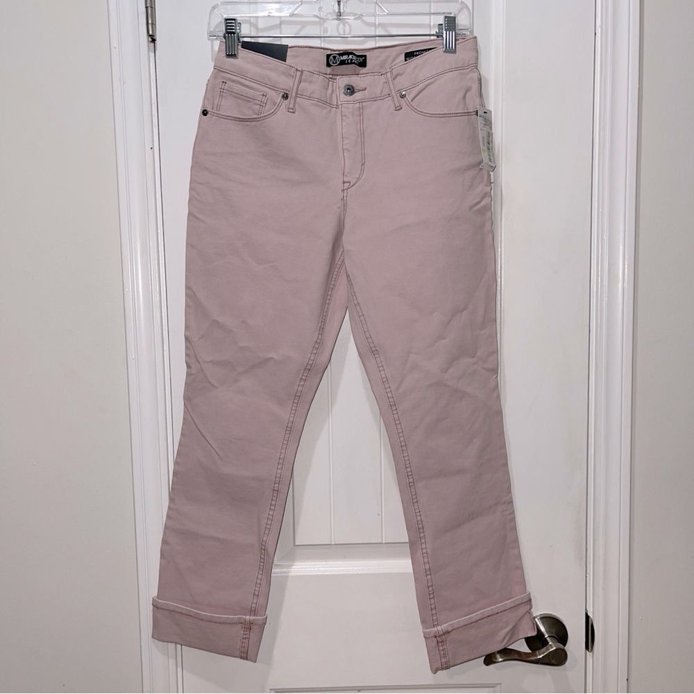 NWT Miracle Body Jeans in light pink with wide cuffed bottom. 360 Slim stretch